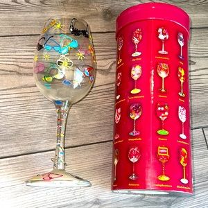 Hand painted wine glass, with recipe on bottom